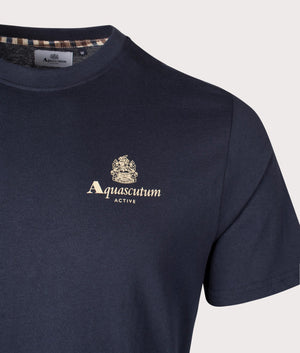 Aquascutum Active Club Small Logo T-Shirt in Navy, 100% Organic Cotton. EQVVS Detail Shot