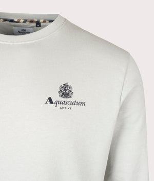 Aquascutum Active Small Logo Crewneck Sweatshirt in Grey, 100% Organic Cotton. EQVVS Detail Shot