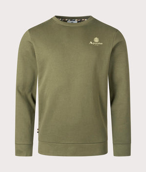 Aquascutum Active Small Logo Crewneck Sweatshirt in Army Green, 100% Organic Cotton. EQVVS Front Shot