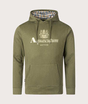 Aquascutum Active Big Logo Hoodie in Army Green, 100% Cotton. EQVVS Front Shot