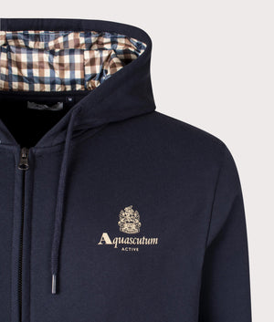 Aquascutum Active Small Logo Full Zip Hoodie in Navy, 100% Organic Cotton. EQVVS Detail