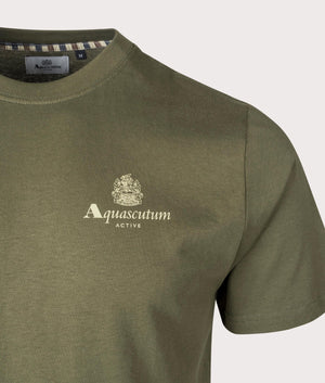 Aquascutum Active Club Small Logo T-Shirt in Army Green, 100% Organic Cotton. EQVVS Detail Shot