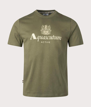 Aquascutum Active Big Logo T-Shirt in Army Logo, 100% Organic Cotton. EQVVS Front Shot