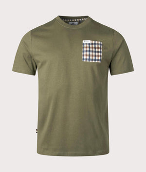 Aquascutum Active Club Check Pocket T-Shirt in Army Green, 100% Organic Cotton. EQVVS Front Shot