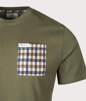 Aquascutum Active Club Check Pocket T-Shirt in Army Green, 100% Organic Cotton. EQVVS Detail Shot