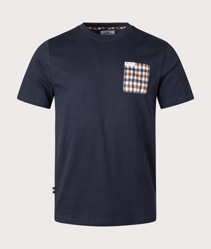 Aquascutum Active Club Check Pocket T-Shirt in Navy Blue, 100% Organic Cotton. EQVVS Front Shot