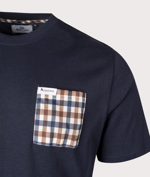 Aquascutum Active Club Check Pocket T-Shirt in Navy Blue, 100% Organic Cotton. EQVVS Detail Shot