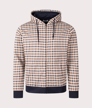 Aquascutum Iconic Full Zip Hoodie in Club Check at EQVVS. Front Shot.