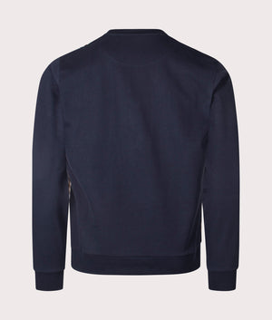 Aquascutum Iconic Front Crew Neck Sweatshirt in Navy. Back Shot at EQVVS.