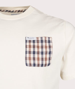 Aquascutum Club Check Pocket T-Shirt in Old White at EQVVS. Detail Shot.