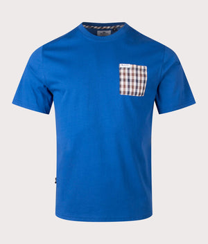 Aquascutum Club Check Pocket T-Shirt in Royal Blue at EQVVS. Front Shot.