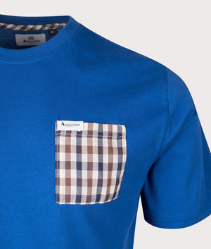 Aquascutum Club Check Pocket T-Shirt in Royal Blue at EQVVS. Detail Shot.