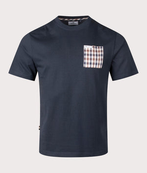 Aquascutum Club Check Pocket T-Shirt in Navy Blue at EQVVS. Front Shot.