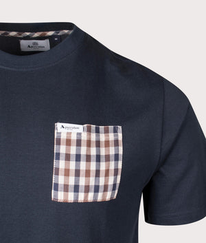 Aquascutum Club Check Pocket T-Shirt in Navy Blue at EQVVS. Detail Shot.