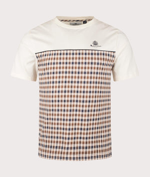 Aquascutum Insert Piping T-Shirt in Old White and Club Check. Front shot at EQVVS.