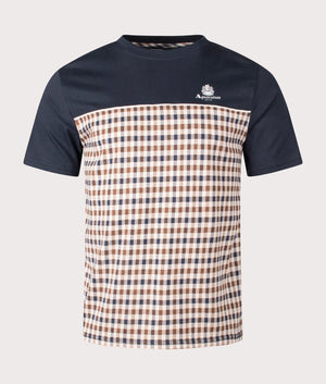 Aquascutum Insert Piping T-Shirt in Navy and Club Check. Front shot at EQVVS.