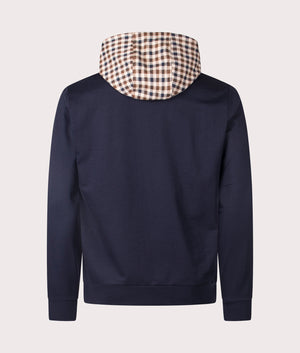 Aquascutum Club Check Hood Overhead Hoodie in Navy at EQVVS. Back Shot.