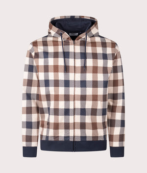 Aquascutum Macro Check Iconic Full Zip Hoodie with Navy contrast. Front Shot at EQVVS.