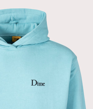 Classic Small Logo Hoodie in Ocean Blue by Dime MTL. EQVVS Detail Shot.