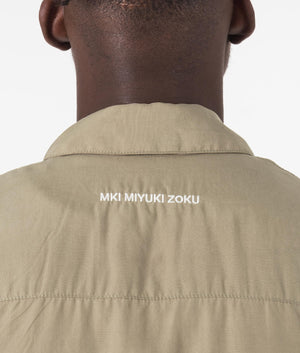 MKI Oversized Tencel Rider Jacket in Sage Green. Detail angle shot at EQVVS.