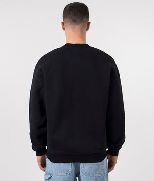 Oversized Uniform Crewneck Sweatshirt in Black by MKI MIYUKI ZOKU. EQVVS Model Shot.