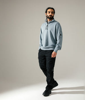 C.P. Company Cotton Diagonal Quarter Zip Sweatshirt in Stormy Weather, 100% cotton at EQVVS.