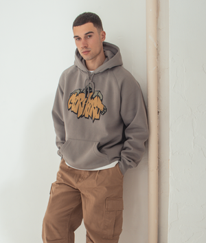 Carhartt WIP Misty Grey Yute Hoodie, shot at EQVVS. campaign shot. 