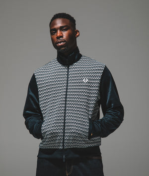 Fred Perry Knitted Panel Track Top in Navy blue for men at EQVVS campaign shot