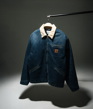 Carhartt WIP Relaxed Fit OG Detroit Jacket in Blue/Dusty H Brown at EQVVS Menswear campaign Shot