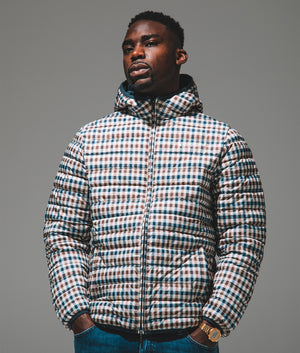 RLG Active Hooded 100 GR Jacket in Club Check by Aquascutum. EQVVS campaign Shot.