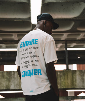 Campaign Image Atlas T-Shirt in Flat White by Represent. EQVVS Model back Shot. 