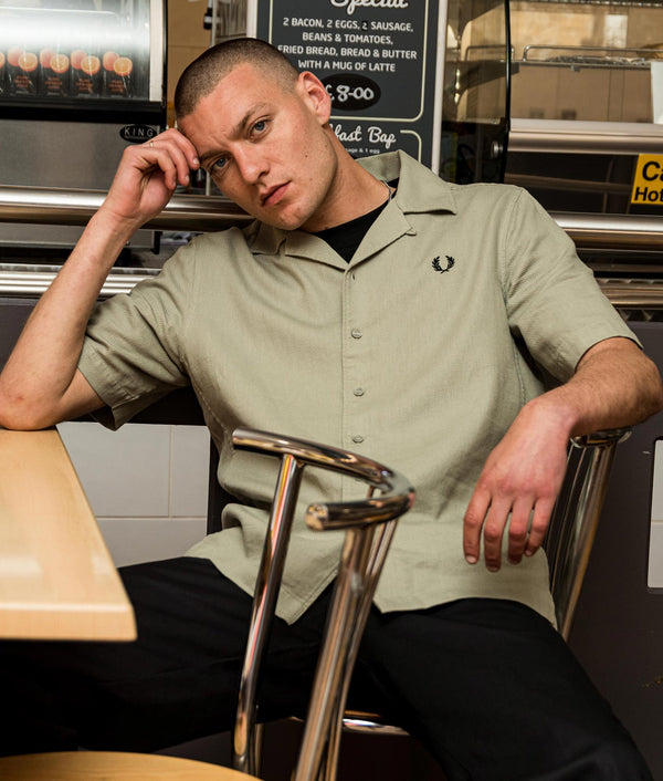 Fred Perry Printed Revere Collar Shirt in Black