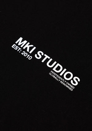 MKI Miyuki Zoku Abstract T-Shirt in Black. Shot at EQVVS.  Detail shot. 