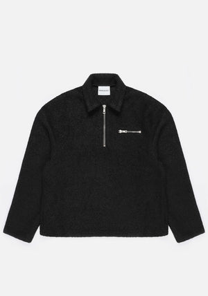 MKI Miyuki Zoku Boucle Overshirt in black. Mannequin