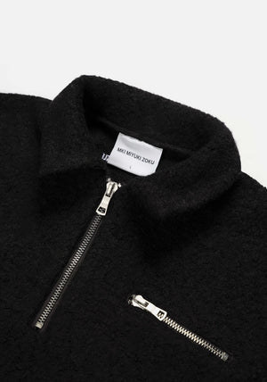 MKI Miyuki Zoku Boucle Overshirt in black. Detail