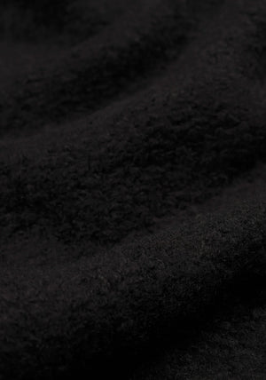 MKI Miyuki Zoku Boucle Overshirt in black. Detail shot. 