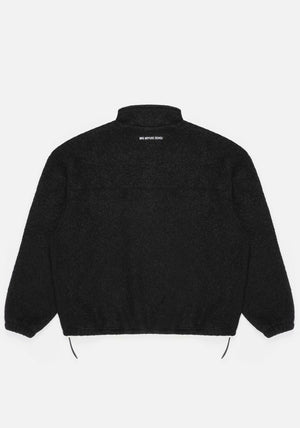 MKI Miyuki Zoku Black Boucle Quarter Zip Jumper Flat shot. 