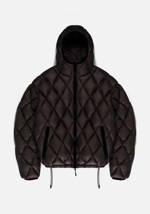 Diamond Bubble Jacket in black by MKI Miyuki Zoku. Flat shot. 