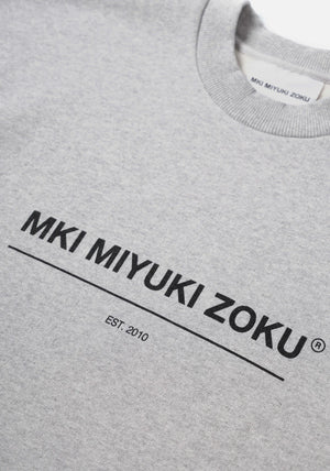 MKI Miyuki Zoku Linear Crewneck Sweatshirt in Grey. Shot at EQVVS. Detail shot. 