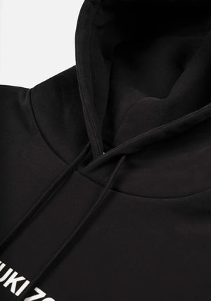 MKI Miyuki Zoku Linear Hoodie in Black. Shot at EQVVS.  Detail shot. 