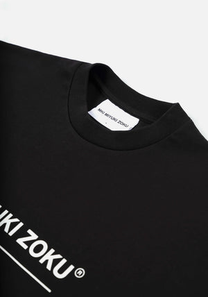 MKI Miyuki Zoku Linear T-Shirt in Black. Shot at EQVVS.  Detail shot. 