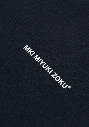 MKI Miyuki Zoku Uniform Crew Sweatshirt in Navy. Shot at EQVVS. Detail shot. 