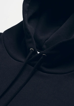 MKI Miyuki Zoku Uniform Hoodie in Navy. Shot at EQVVS.  Detail shot. 