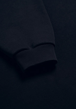 MKI Miyuki Zoku Uniform Hoodie in Navy. Shot at EQVVS.  Detail shot. 