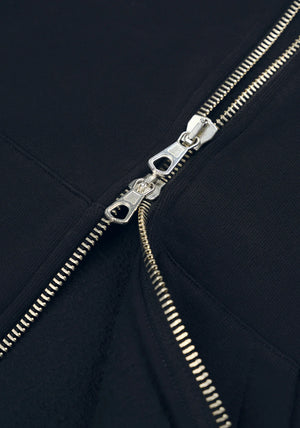 MKI Miyuki Zoku Uniform Zip Through Hoodie in Navy. Shot at EQVVS.  Detail shot. 