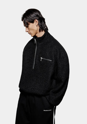 MKI Miyuki Zoku Black Boucle Quarter Zip Jumper Model