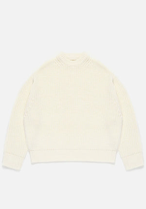 MKI Miyuki Zoku Chunky Rib Knit Crewneck Jumper in Off White. Front Shot.