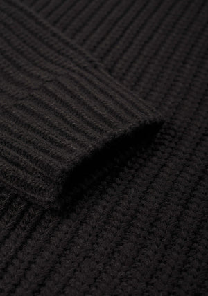 Chunky Rib Knit Hoodie in Black by MKI MIYUKI ZOKU at EQVVS Menswear. Detail Shot. 