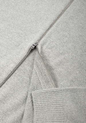 Mohair Blend Knit Track Jacket in Light Grey by MKI MIYUKI ZOKU at EQVVS Menswear. Zip Detail Shot.