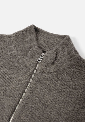 MKI MIYUKI ZOKU Mohair Blend Knit Track Jacket in Brown Marl at EQVVS Menswear. Detail Shot. 